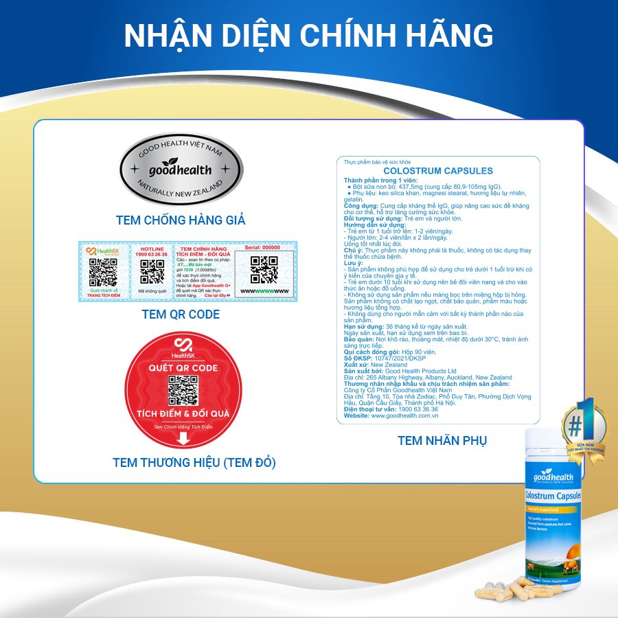 Sữa non viên  Goodhealth Colostrum Capsules hộp 90 viên- Tăng cường sức đề kháng-Hàng nhập khẩu chính hãng tại New Zealand