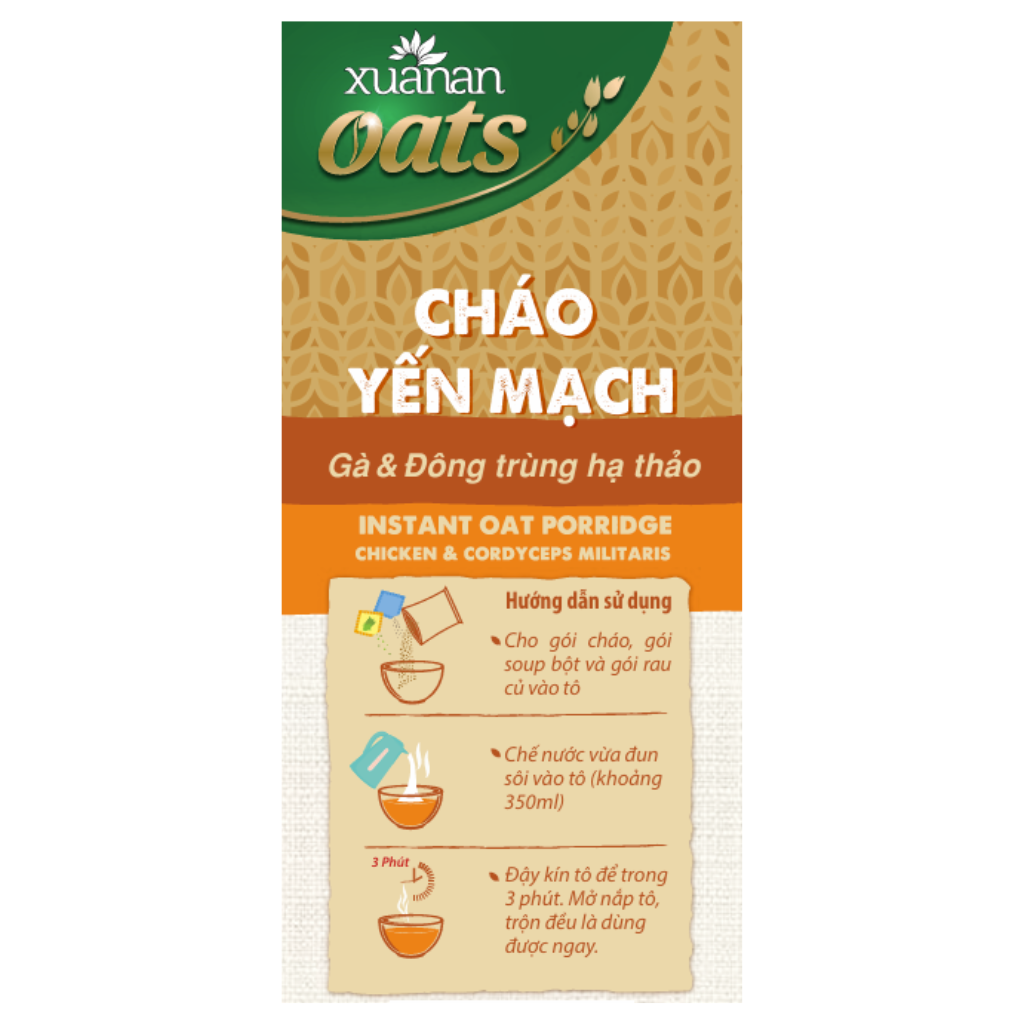 Thùng 30 Gói Cháo Yến Mạch Thịt Gà & Đông Trùng Hạ Thảo Xuân An Gói 40G (Tặng Kèm 5 Gói)