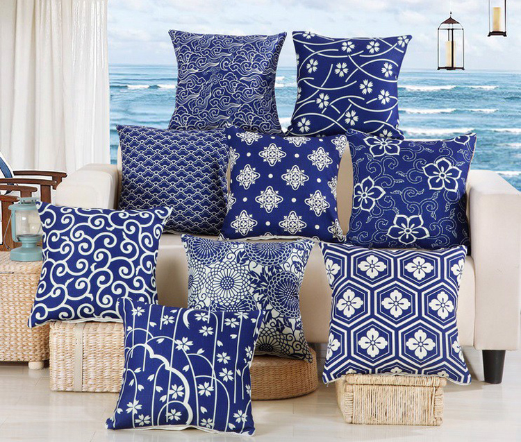 Gối Tựa Lưng Vỏ Gối Họa Tiết Xanh Dương (Giao Màu Ngẫu Nhiên)