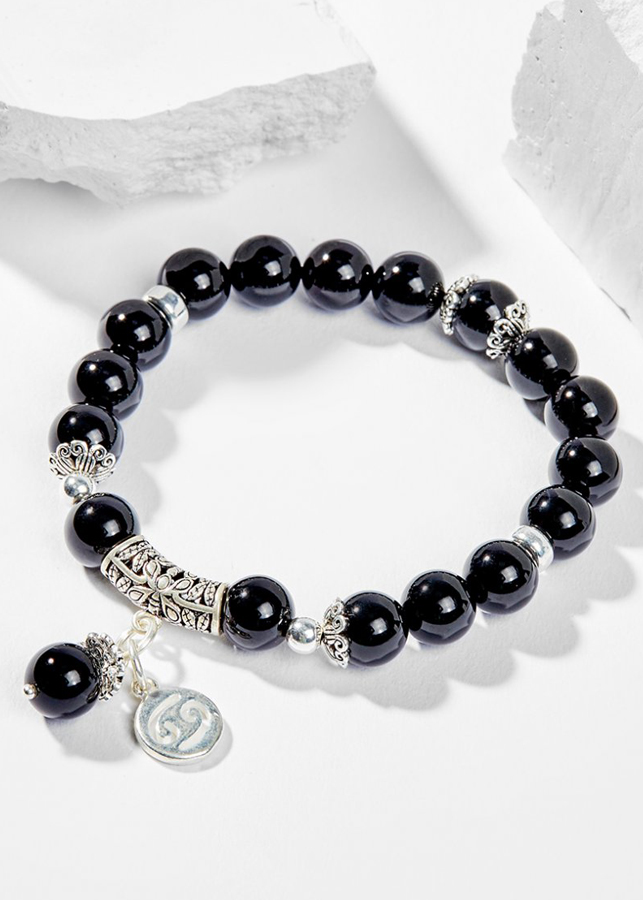 Vòng Tay Phong Thủy Đá Obsidian Phối Charm Cung Hoàng Đạo Cự Giải (8mm) Mệnh Thủy, Mộc