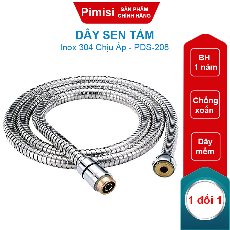 Dây Sen Tắm Của Vòi Tắm Hoa Sen Nóng Lạnh Pimisi Cao Cấp Bằng Inox 304 Với Đầu Dây Làm Từ Đồng Phù hợp Mọi Bát Sen Tắm Và Củ Vòi Sen, Dài 150 cm Chống Xoắn - Chịu Áp - Chịu Nhiệt - Mạ Xi Sáng Bóng - Ống Mềm, Cho Cả Vòi Xịt Nhà Vệ Sinh | Hàng Chính Hãng