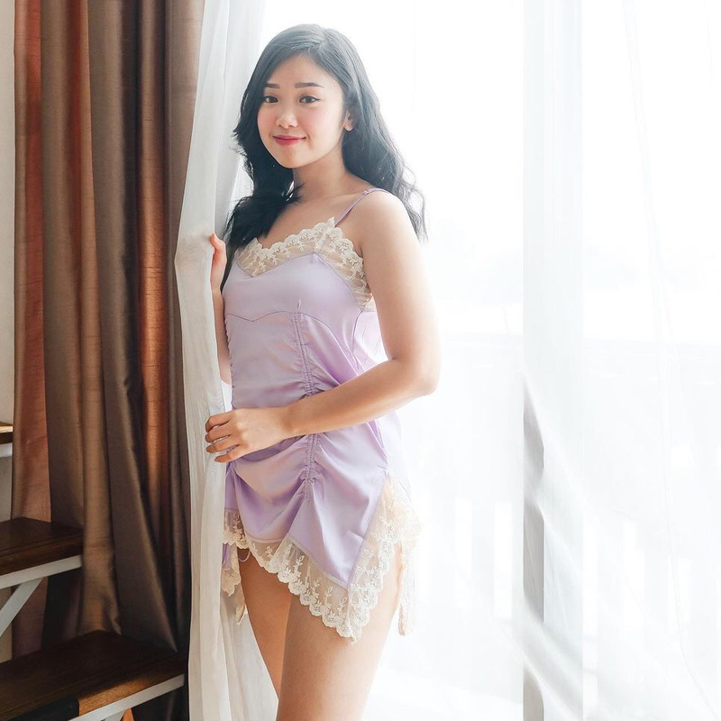 Váy ngủ 2 dây ren xẻ rút dây sexy Q127 - Váy ngủ lụa satin sexy gợi cảm - Đồ ngủ nữ - Đầm ngủ mặc nhà