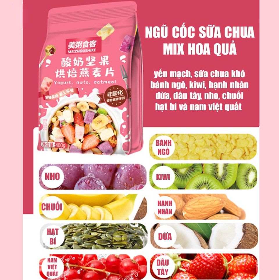 ngũ cốc sữa chua mix hạt, hoa quả meizhoushike yogurt 6