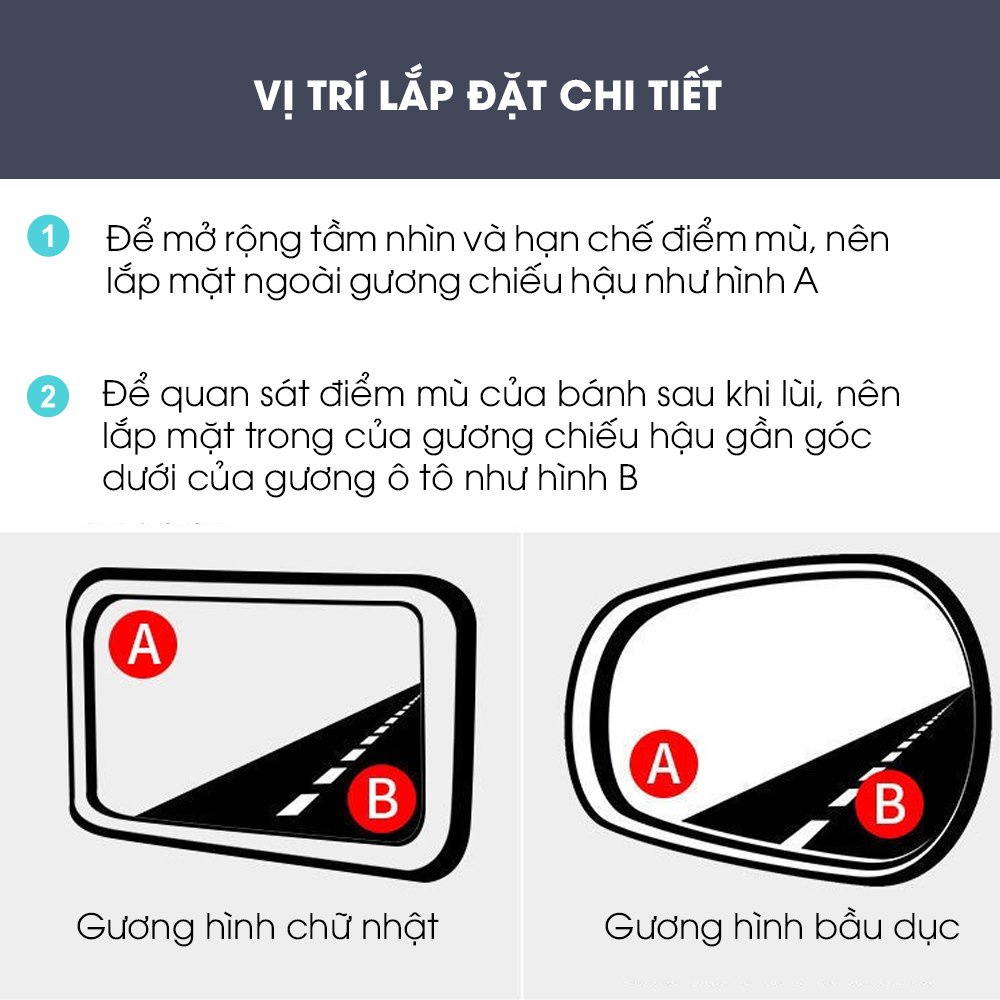 Gương cầu lồi ô tô dán trên gương chiếu hậu tăng góc nhìn chống nước - Gương mini chống điểm mù oto xe hơi, Gương Cầu Lồi Ô Tô Xe Hơi Chiếu Hậu Chống Điểm Mù Cho Xe
