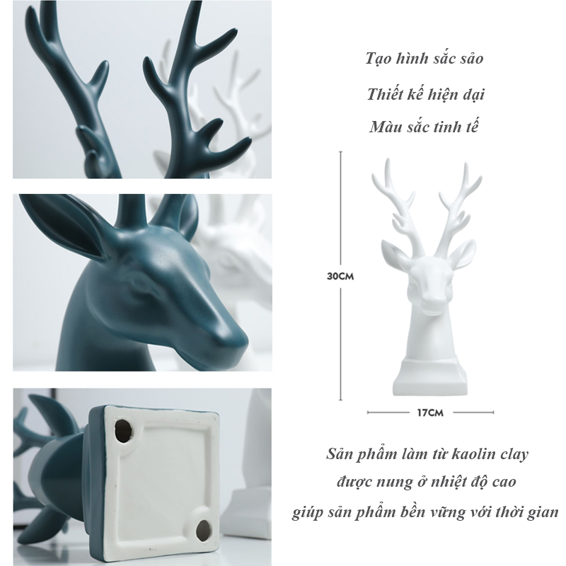 Tượng đầu hươu trang trí bằng sứ sang trọng phong cách Bắc Âu