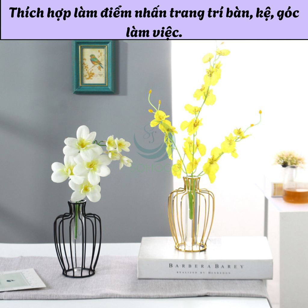 Lọ Hoa Nghệ Thuật Khung Sắt Kèm Ống Thủy Tinh- Bình Hoa Trang Trí Khung Kim Loại Hiện Đại- Lọ Hoa Phong Cách Bắc Âu – Khung Sắt & Ống Thủy Tinh- Chân Đế Lọ Hoa Sáng Tạo Decor Nhà Cửa- Bình Hoa Mini Trang Trí Bàn Làm Việc/Phòng Khách