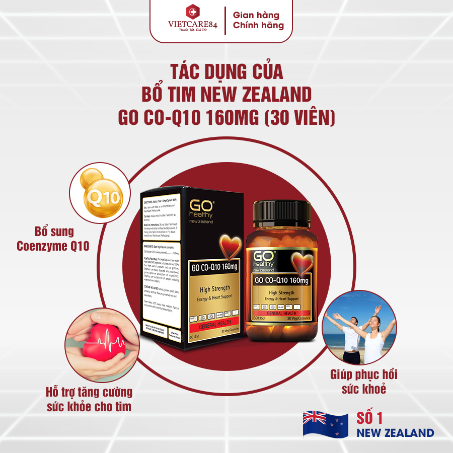 Bộ Sản Phẩm 3 Hộp Viên Uống Bổ Tim New Zealand Go Co Q10 160mg 30 Viên | Giảm Lão Hóa Tim Mạch; Giúp Cơ Thể Khỏe Mạnh - Nhập Khẩu Chính Hãng