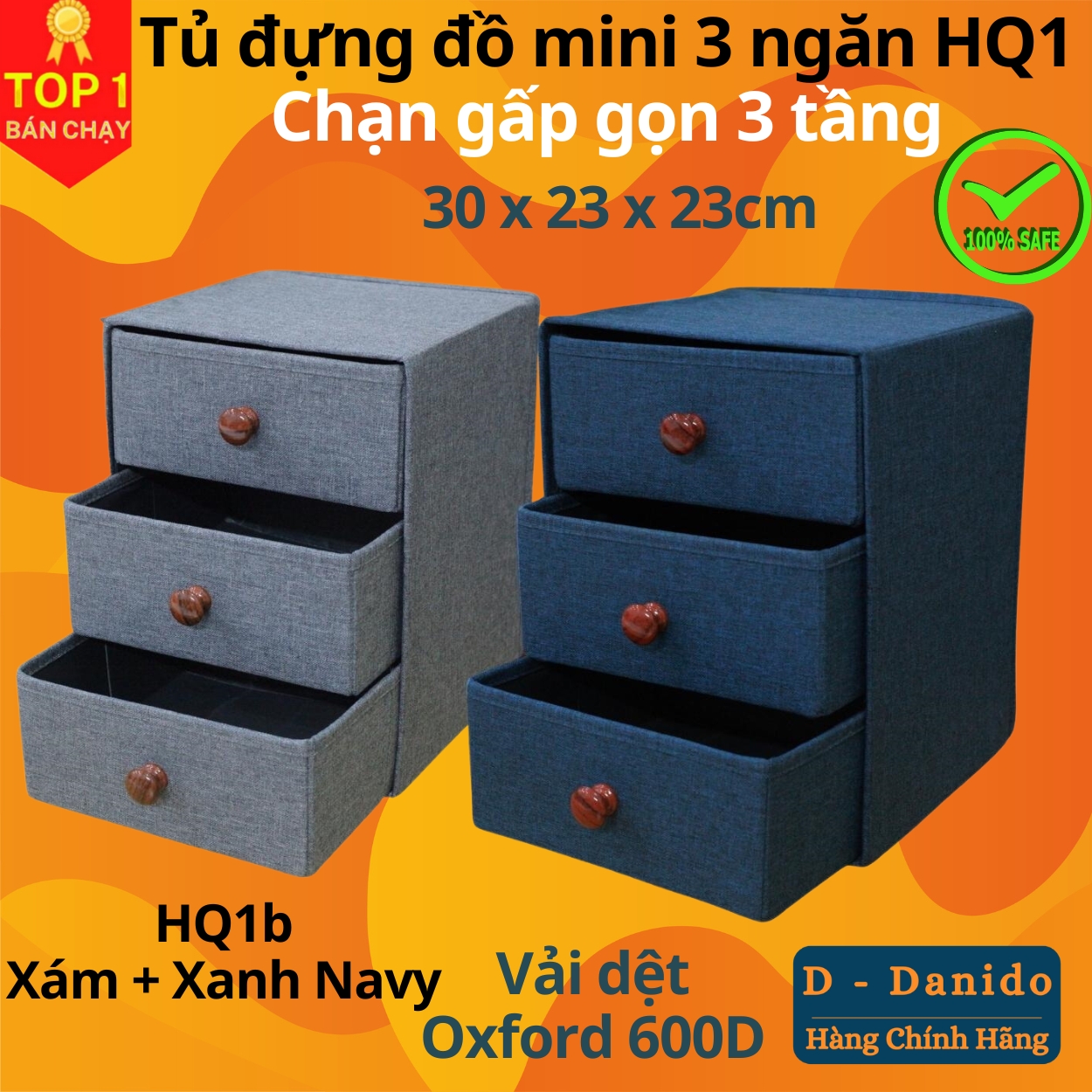 Tủ đựng đồ mini 3 ngăn HQ1 phong cách Hàn trang nhã – Hộp vải đựng đồ đa năng 3 tầng Hàn Quốc chính hãng