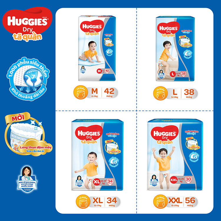 Tã Quần Huggies Dry Pants Jumbo XXL30 (Trên 14Kg) - Gói 30 Miếng