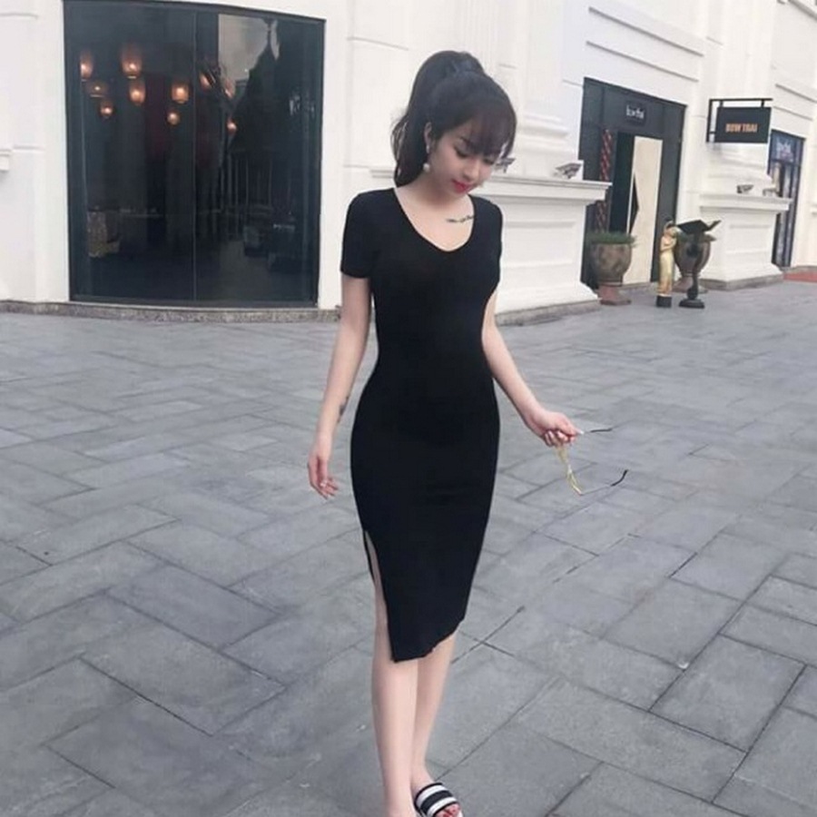 Váy đen phối tay lưới ôm body tôn dáng  DN151  AloraShop21