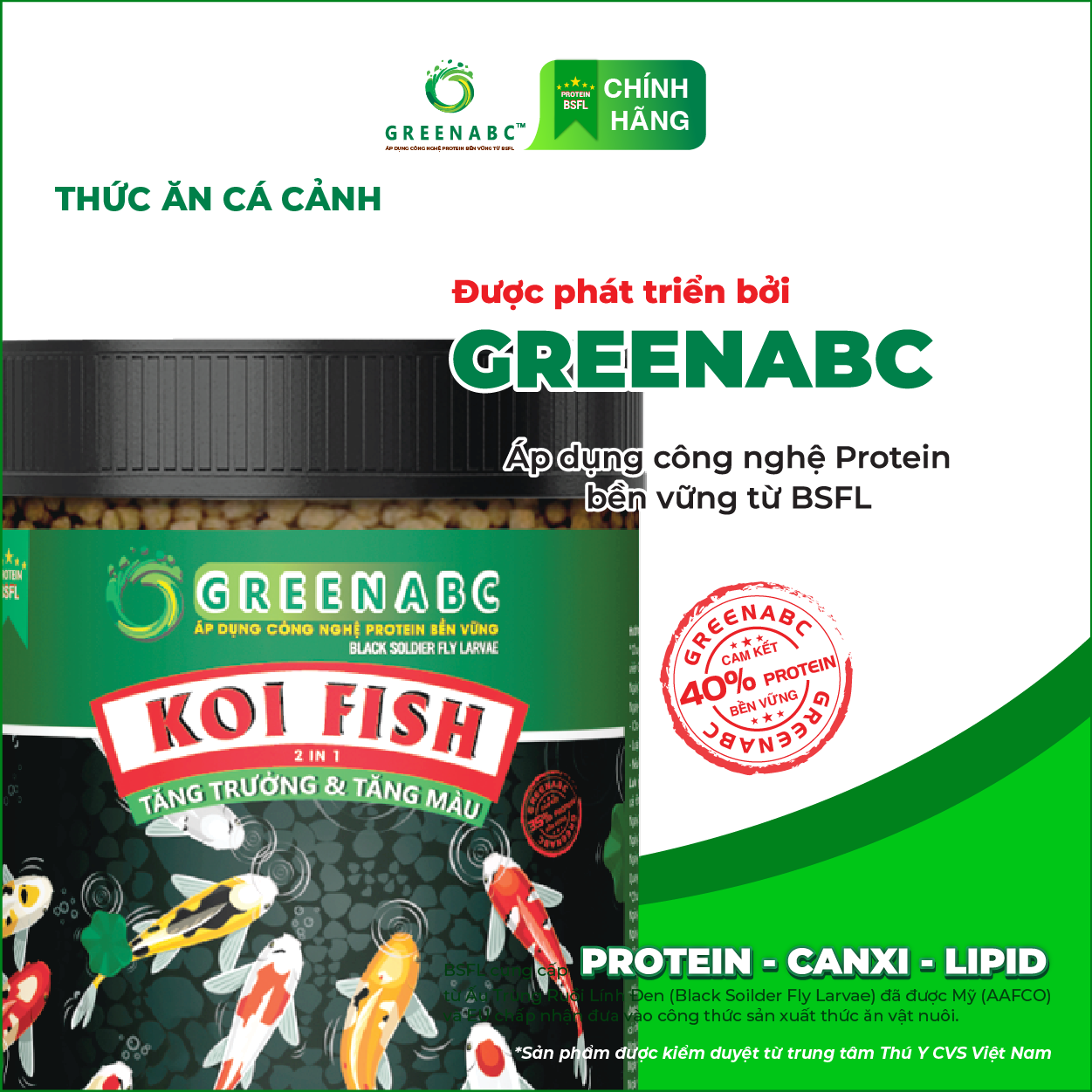 Thức ăn Cá Koi GREENABC - Koi Fish – Hàm lượng protein 40% giúp tăng size, tăng màu, tiêu hóa tốt, tăng đề kháng – Hộp 950g
