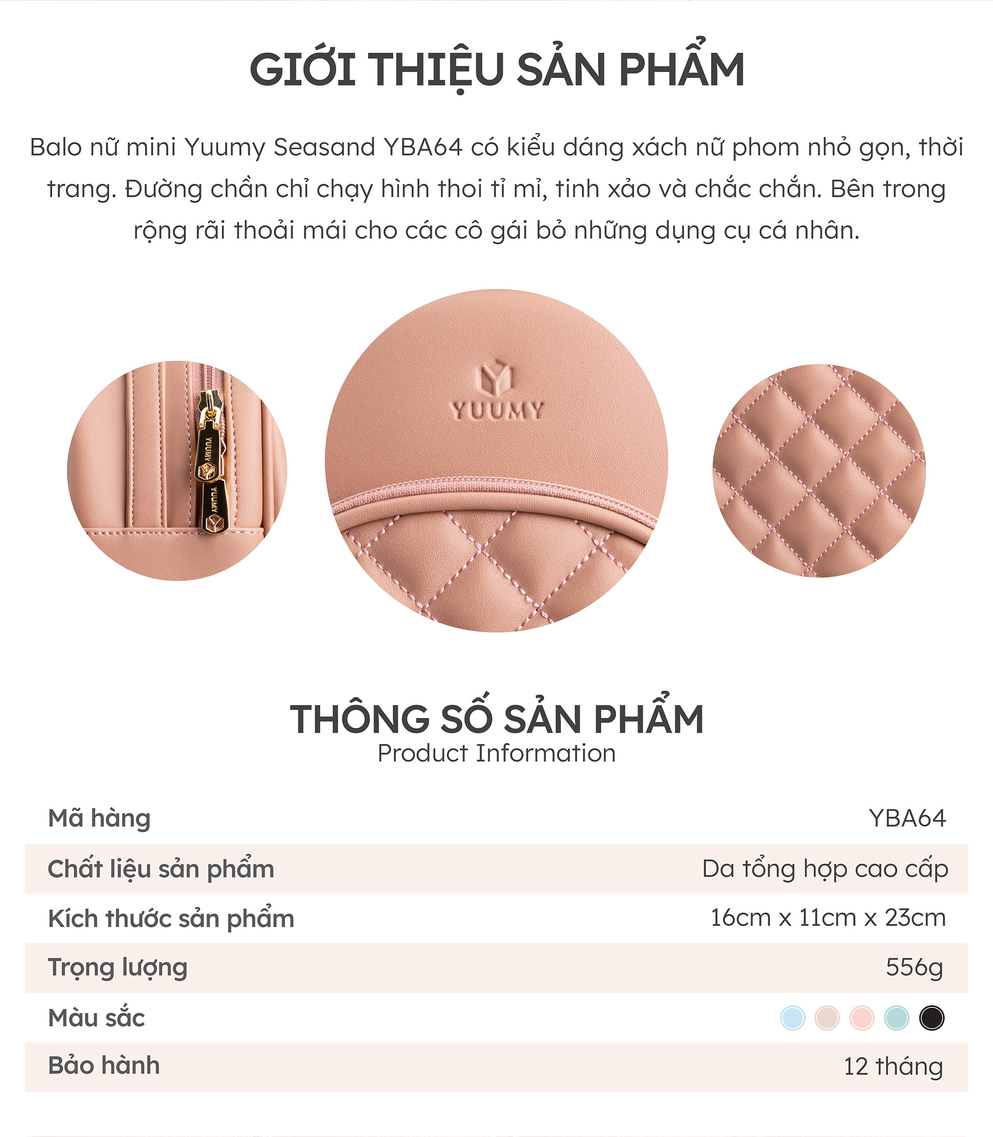 Balo Yuumy ( Thời trang nữ tiện lợi cỡ trung - Balo da Seasand YBA64 )