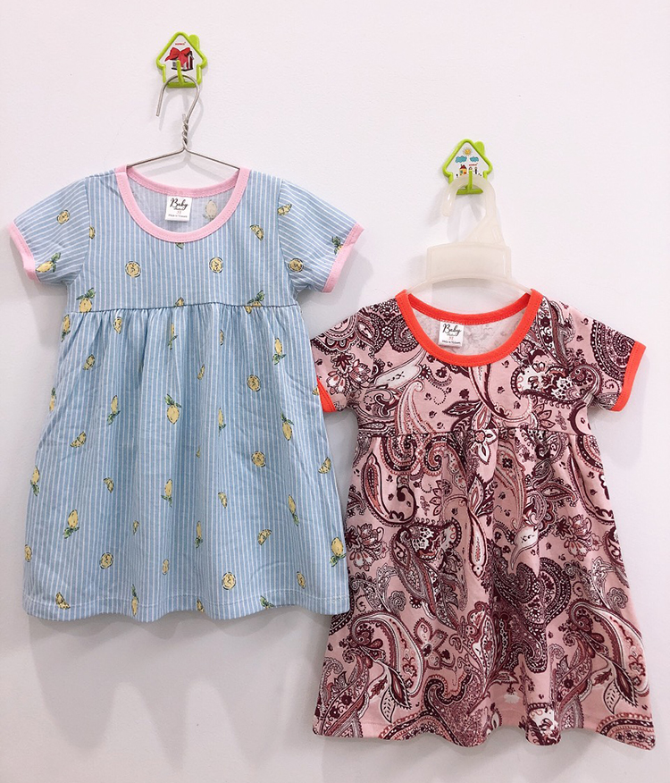 Combo 3 Đầm Thun Tay Ngắn Nhún Ngực Bé Gái Baby F0744