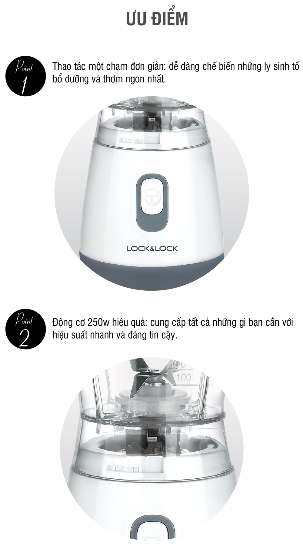 Máy xay sinh tố Lock&Lock 600ml Personal Blender màu xanh mint EJM436MIT - Hàng chính hãng, thao tác 1 chạm, lưỡi xay bén - JoyMall