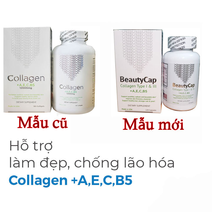 Viên Collagen Beauty Cap bổ sung Vitamin +A E C B5, Collagen Type 1&3 Hộp 120 viên 1
