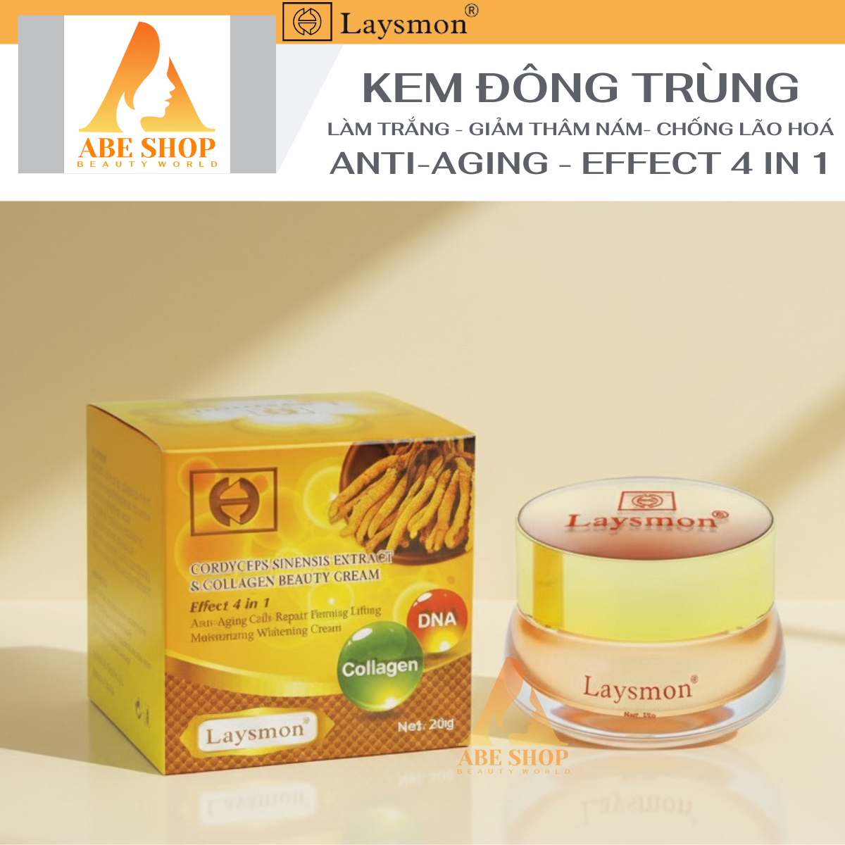 Kem LAYSMON Đông Trùng Hạ Thảo - LAYSMON CORDYCEPS SINESIS EXTRACT AND COLLAGEN BEAUTY CREAM 20g