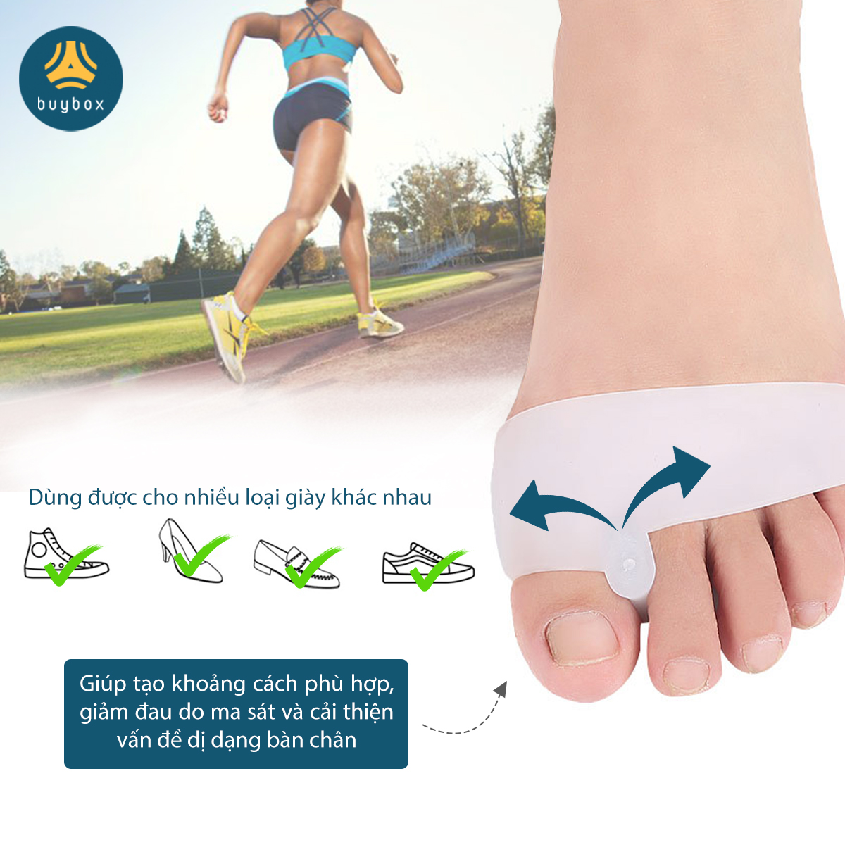 Combo 2 cặp dụng cụ chỉnh hình ngón chân cái bị vẹo Hallux Valgus chất liệu nhựa PC và vớ silicone SEBS - Buybox