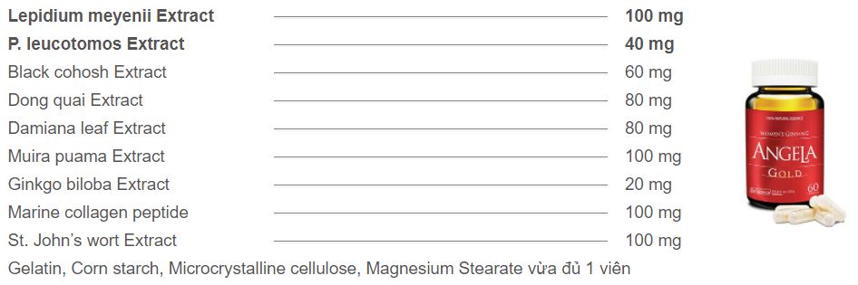 Viên uống ANGELA GOLD tăng cường sinh lý nữ với Lepidium Meyenii, P.Leucotomos (30 viên)