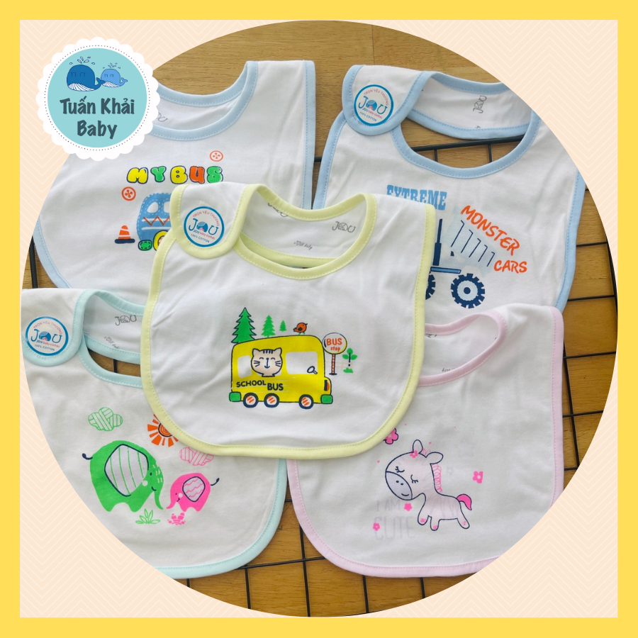 Túi 3 Cái Yếm Sơ Sinh 2 Lớp Cotton JOU - TomTombaby - Miếng dán mềm, chất vải cotton thấm hút tốt - 1 Size 0-12 Tháng