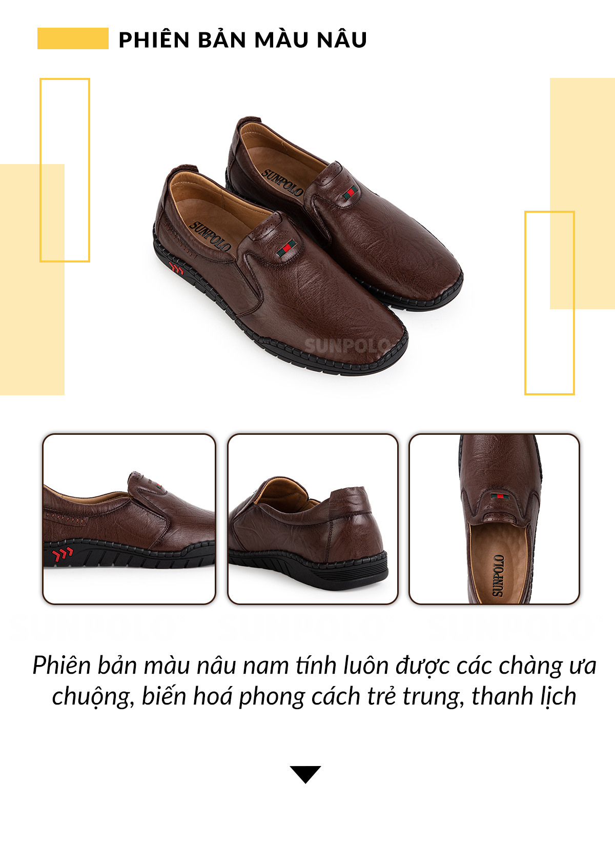 Giày Mọi Nam Da Bò SUNPOLO SU5055 - Phiên bản màu nâu
