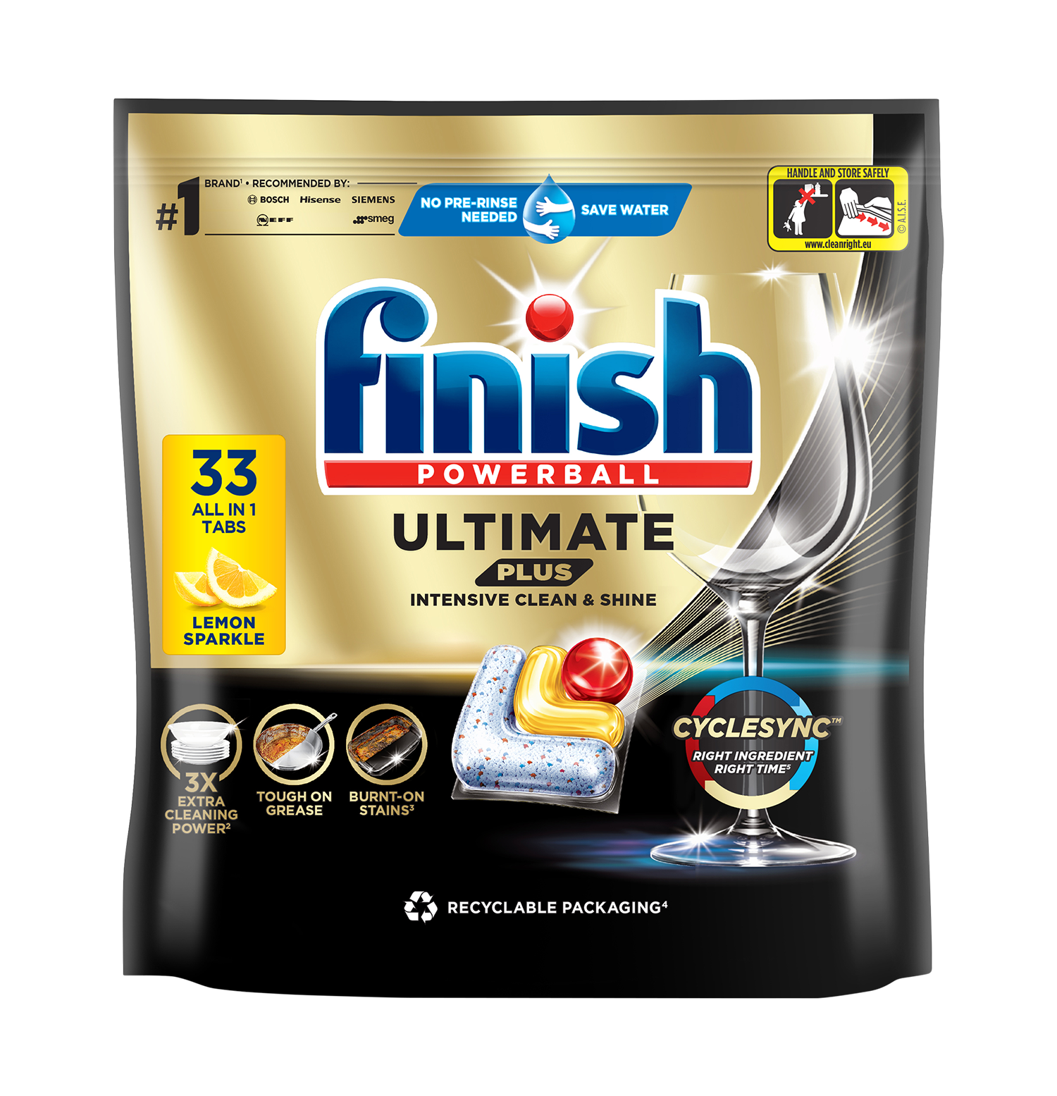 [Mới] Viên rửa chén bát hương chanh Finish Ultimate Plus All in one túi 33 viên - dòng siêu cao cấp