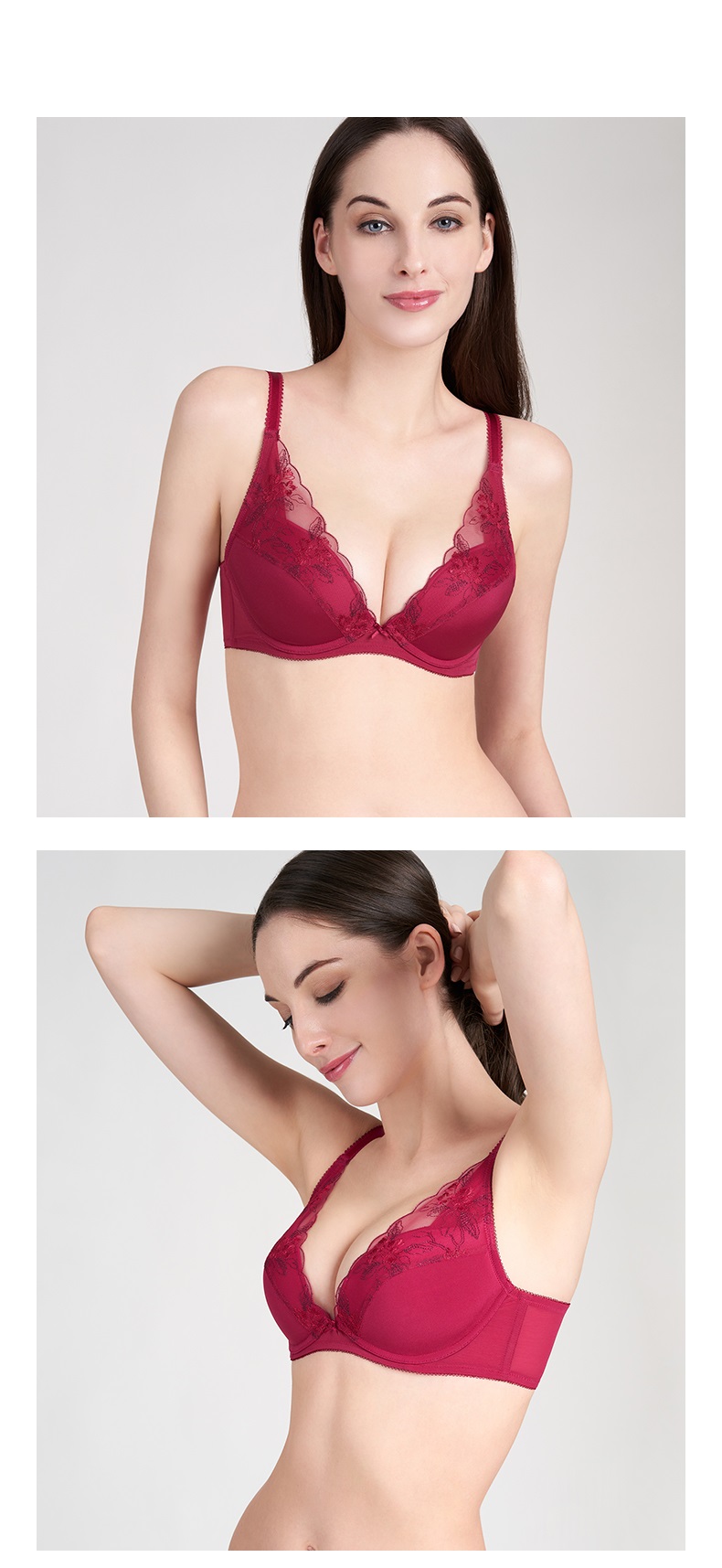 Áo lót nữ nâng ngực cúp V Triumph Style Festive WHU DV 7728 có gọng, đệm mút vừa phối viền ren