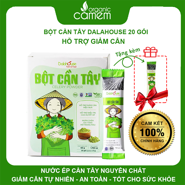 Bột cần tây hữu cơ nguyên chất sấy lạnh Dalahouse - Mẫu mới 2022 Hộp - Hỗ trợ giảm cân, cao huyết áp, ngăn chặn gia tăng mỡ trong máu