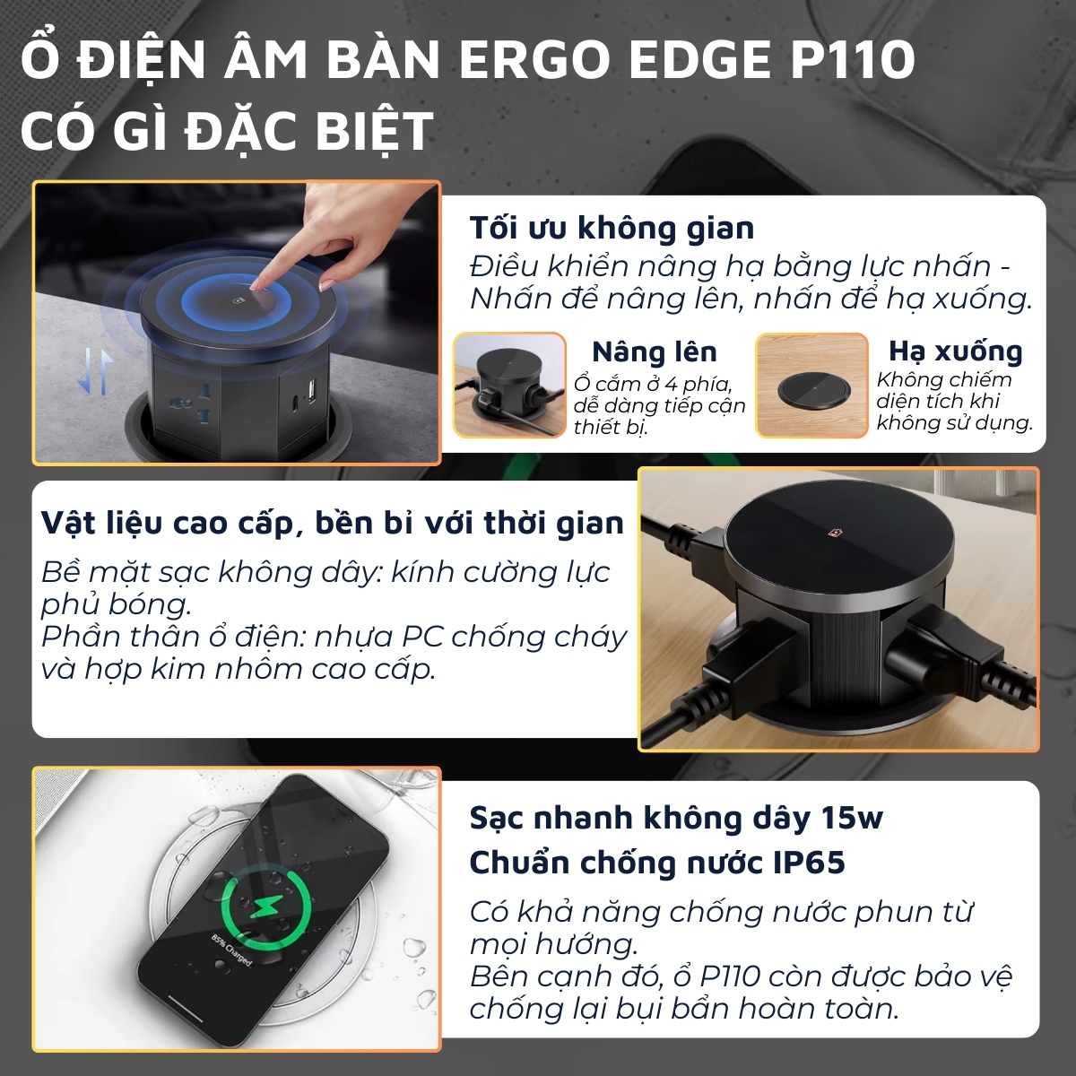 Ổ cắm điện đa năng Ergo Edge DandiHome an toàn chống cháy chống giật, bảo hành 12 tháng