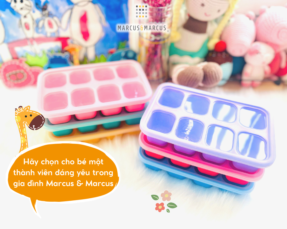 Khay silicon trữ đông đồ ăn dặm cho bé Marcus & Marcus - Lola (30ml x 8 ngăn)