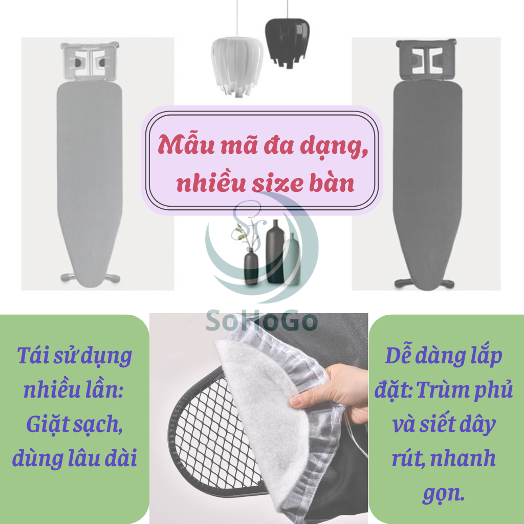 Áo bọc/ áo trùm bàn ủi đồ có lót mút- Nhiều Size- Nhiều Màu 