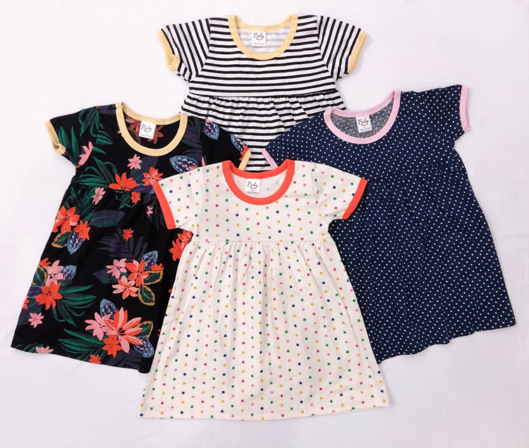 Combo 3 Đầm Thun Tay Ngắn Nhún Ngực Bé Gái Baby F0744