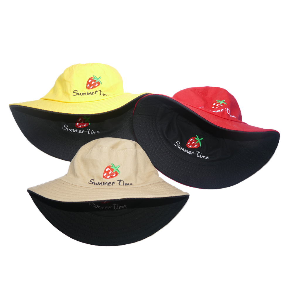 Mũ bucket nam nữ thời trang đội được 2 mặt độc đáo Summer Time thêu hình quả dâu tây đẹp mắt