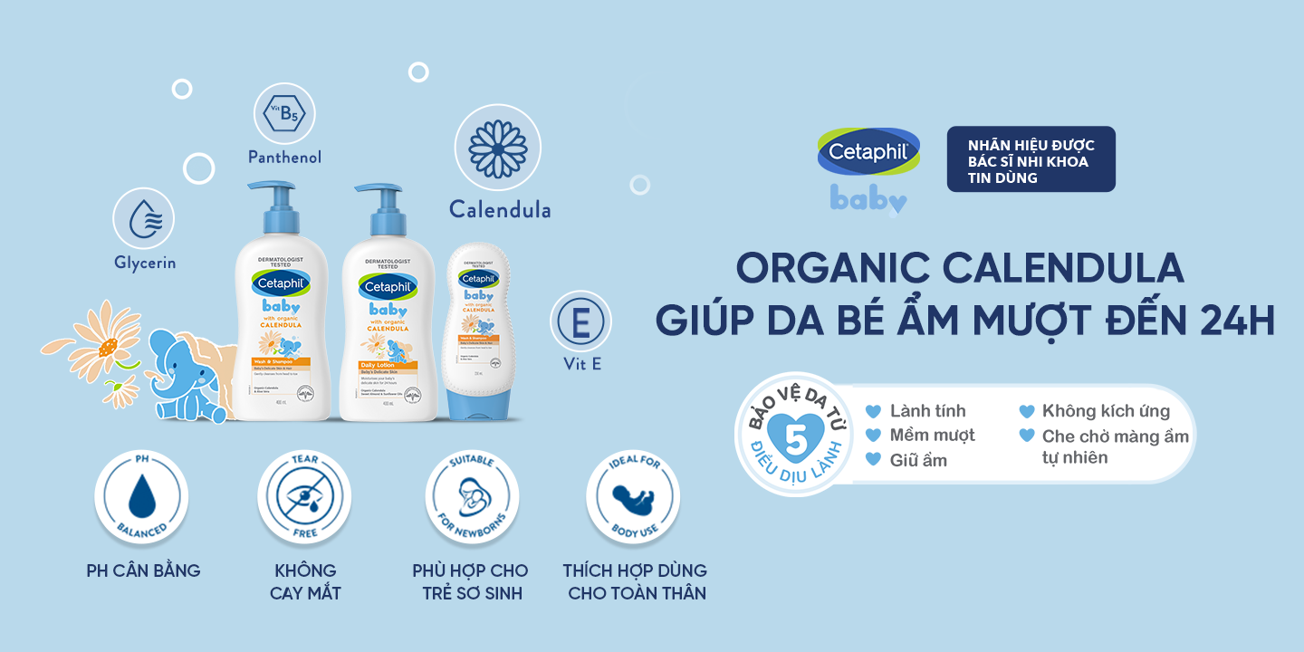 Sữa tắm gội dịu lành cho bé Cetaphil Baby Wash & Shampoo with Organic Calendula 230ml