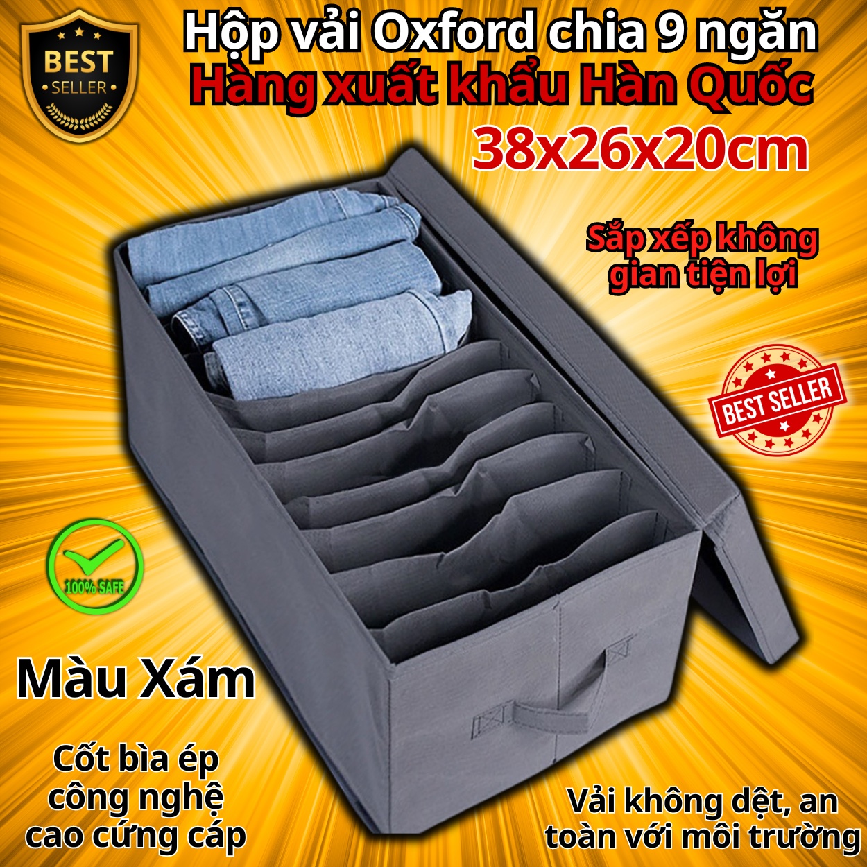 Bộ hộp vải đựng đồ 9 ngăn và 16 ngăn mã HQ4 - Combo hộp vải đựng quần áo chia ngăn gọn gàng tiện lợi chất vải Oxford cao cấp