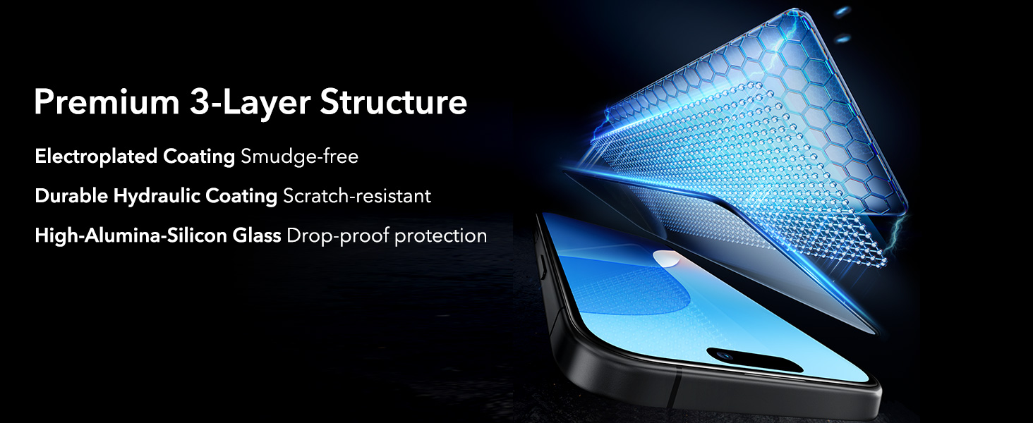 Kính Cường Lực không viền đen ESR Tempered-Glass Screen Protector cho iphone 16/ 16 plus/ 16 pro/ 16 promax, kèm khung dán_ Hàng chính hãng