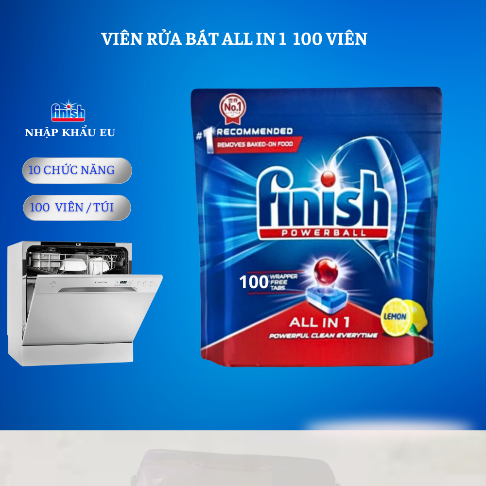 combo Viên rửa bát finish all in one 100 viên + Muối rửa bát finish 1.5kg cho Máy rửa bát