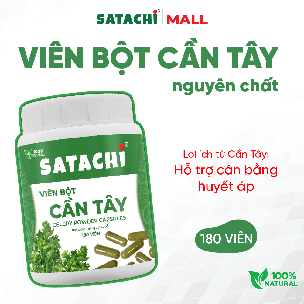 Viên Bột Cần Tây Nguyên Chất SATACHI – 100% Lá Cần Tây – Dạng Viên Tiện Lợi – Hộp 180 viên 