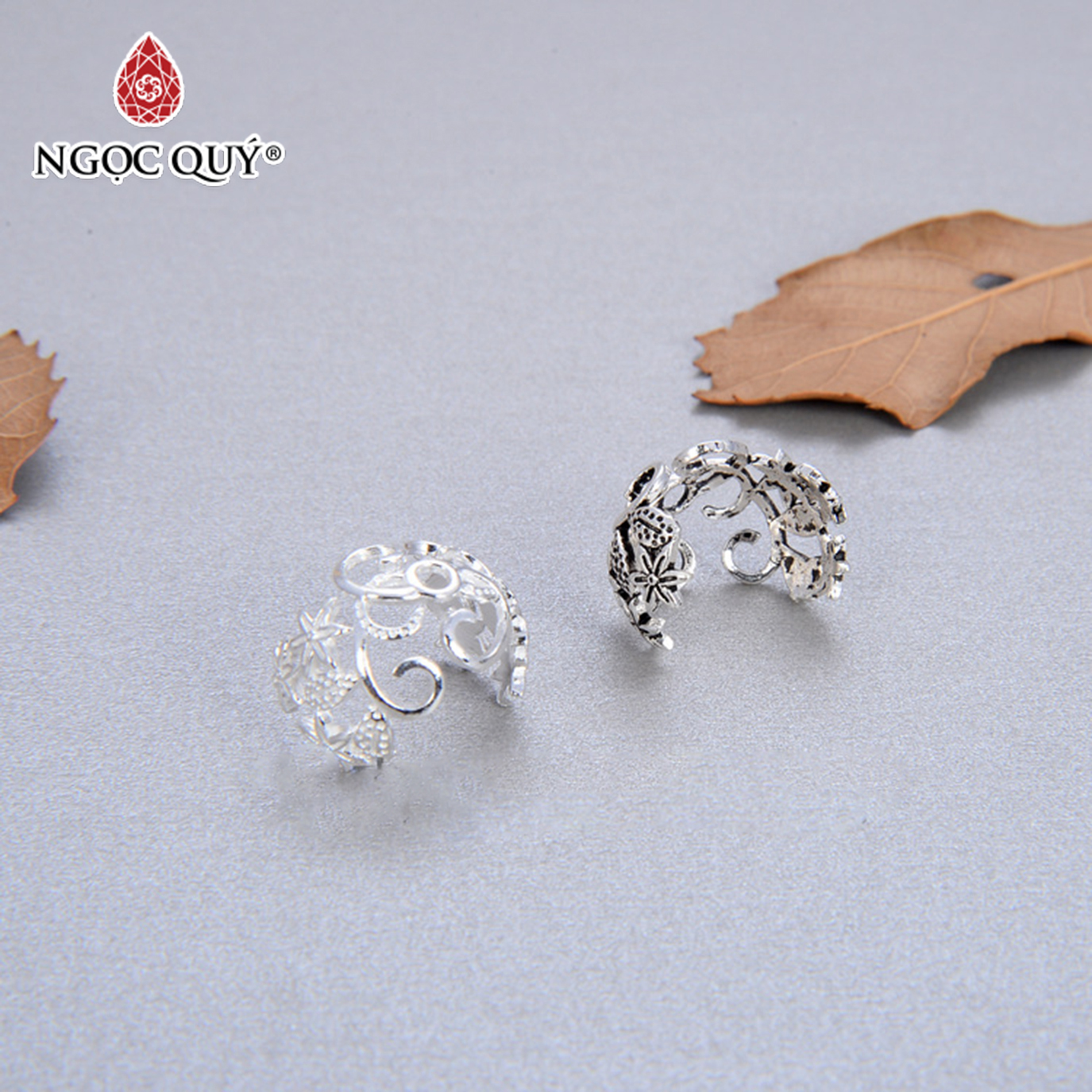 Combo 2 cái charm bạc ôm hạt họa tiết hoa văn - Ngọc Quý Gemstones