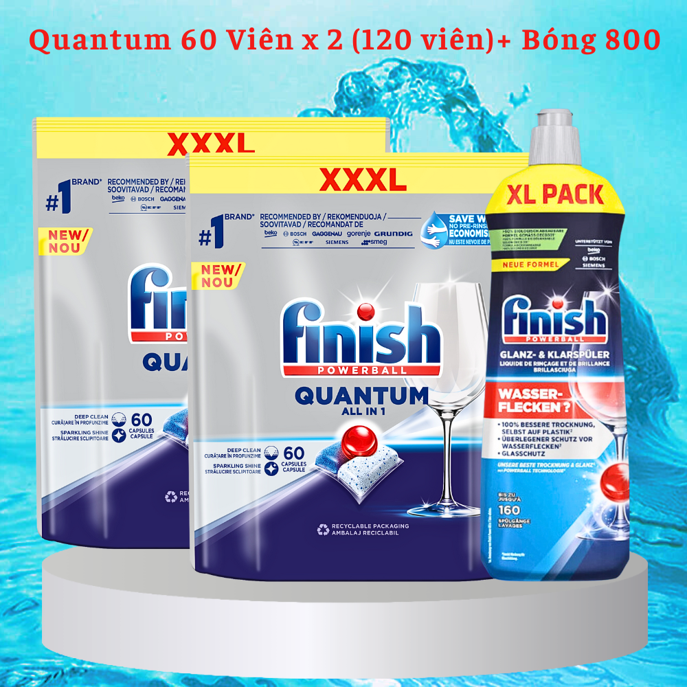 Nước bóng 1150ml + 100 Viên rửa bát finish quantum 14 in 1