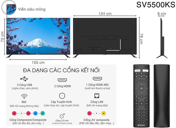 Smart Karaoke TV SanSui 55 Inch SV5500KS -Hàng Chính Hãng