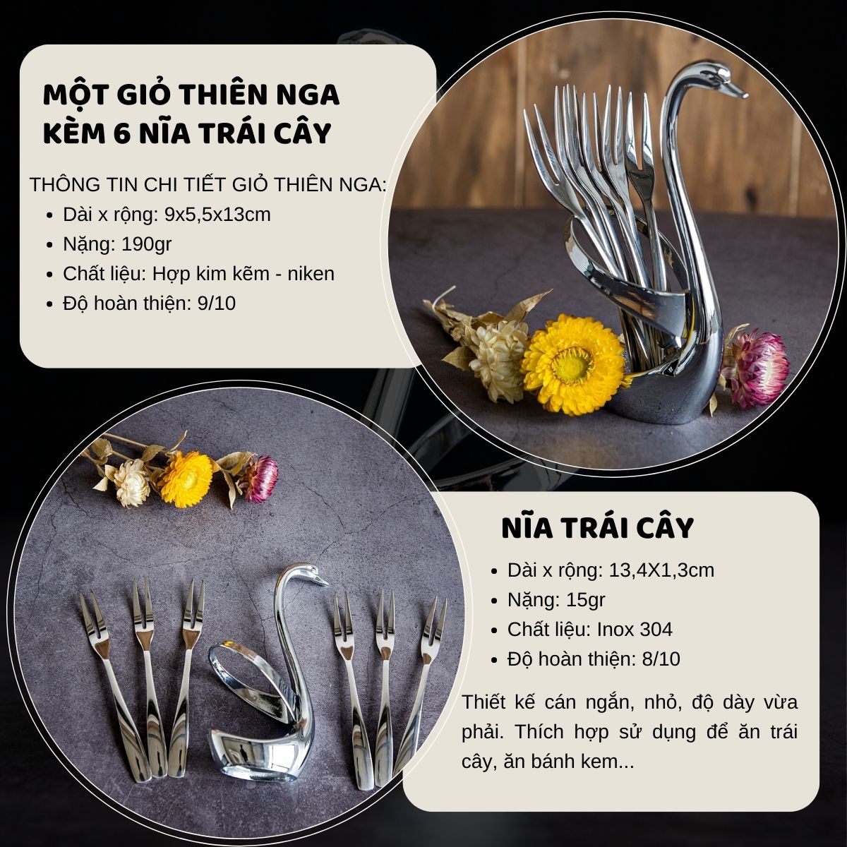 Bộ giỏ thiên nga DandiHome kèm thìa nĩa 2020 cao cấp, sang trọng, tinh tế