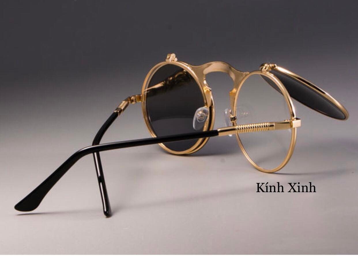 Kính râm Mắt Tròn Thầy Bói 2 Lớp Gọng Lò Xo