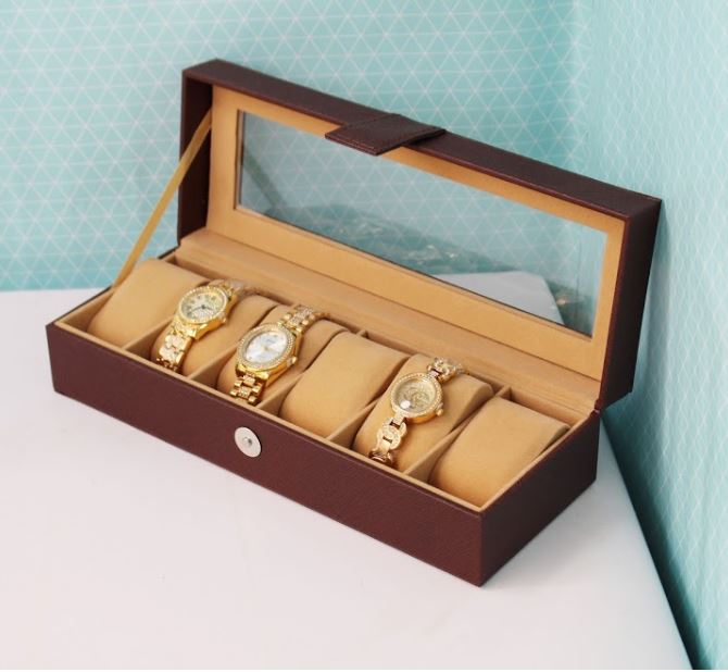 Hộp Đựng Đồng Hồ 6 Chiếc Nâu