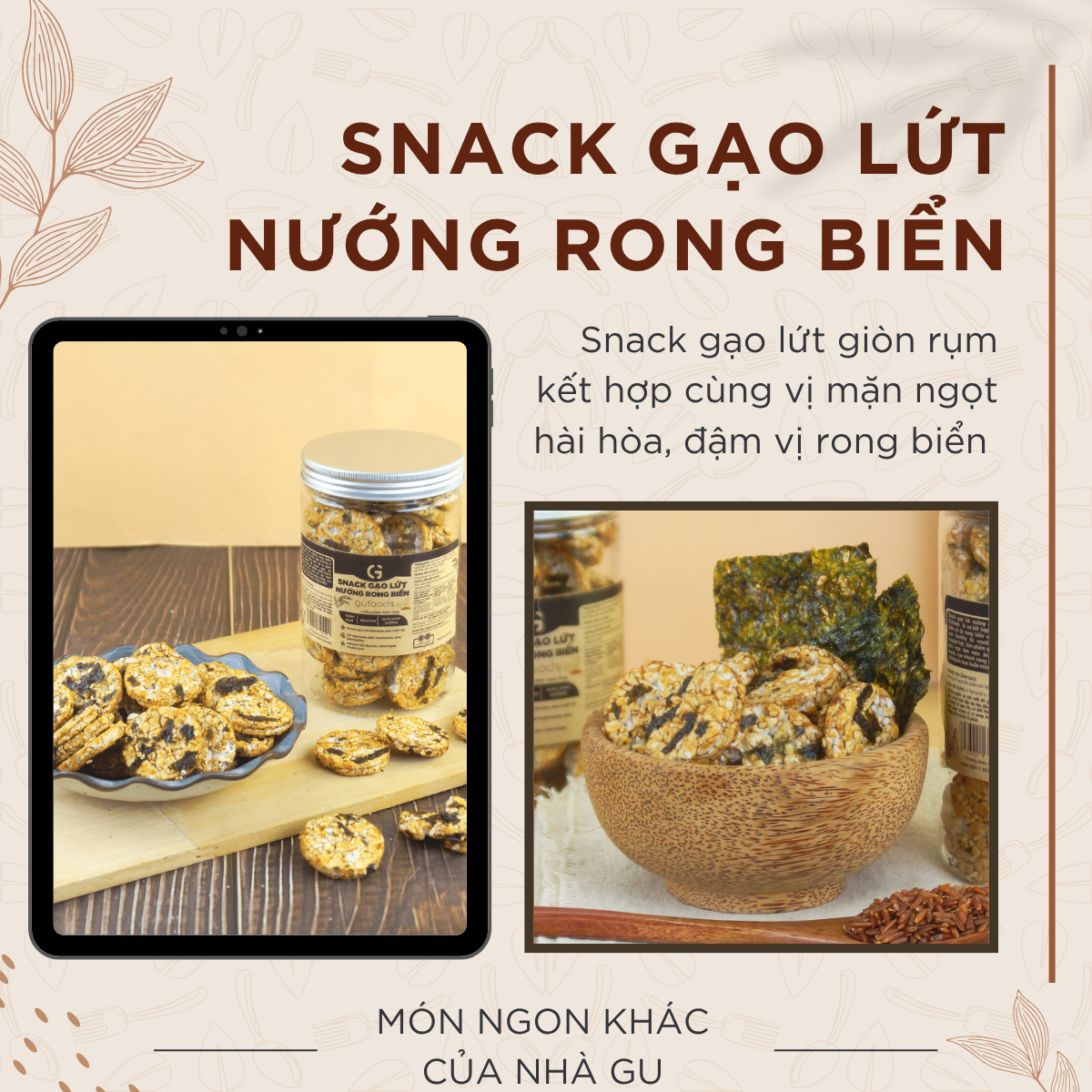 Bánh gạo lứt GUfoods - Không chiên dầu, Không đường, Từ gạo và ngũ cốc nguyên hạt, Lành mạnh, Phù hợp Eat clean, Ăn vặt healthy, Thực dưỡng, Tập gym, Thuần chay, Đa dạng hương vị (túi 300g = 30 bánh)