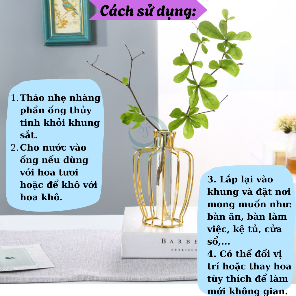 Lọ Hoa Nghệ Thuật Khung Sắt Kèm Ống Thủy Tinh- Bình Hoa Trang Trí Khung Kim Loại Hiện Đại- Lọ Hoa Phong Cách Bắc Âu – Khung Sắt & Ống Thủy Tinh- Chân Đế Lọ Hoa Sáng Tạo Decor Nhà Cửa- Bình Hoa Mini Trang Trí Bàn Làm Việc/Phòng Khách