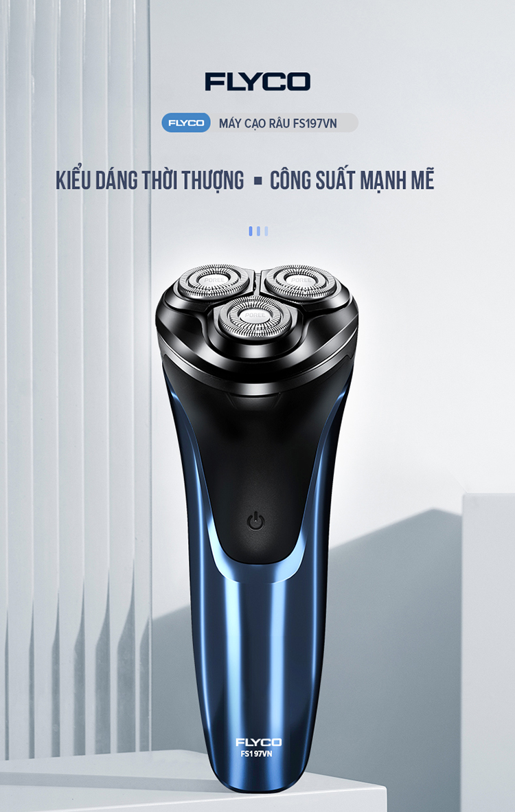 Máy Cạo Râu Flyco FS197VN 3 Lưỡi Kép Thân Máy Kháng Nước Sạc Nhanh 1 Giờ Cáp Sạc USB - Hàng Chính Hãng