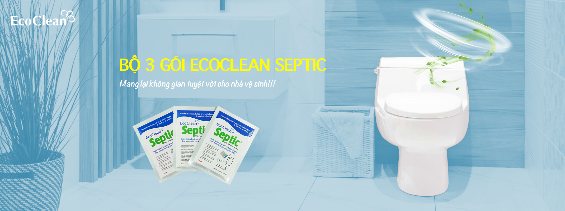 3 gói ecoclean septic - men vi sinh xử lý hầm cầu, bể phốt đầy, tràn - túi gói 100gram - bộ 3 gói tiết kiệm 1