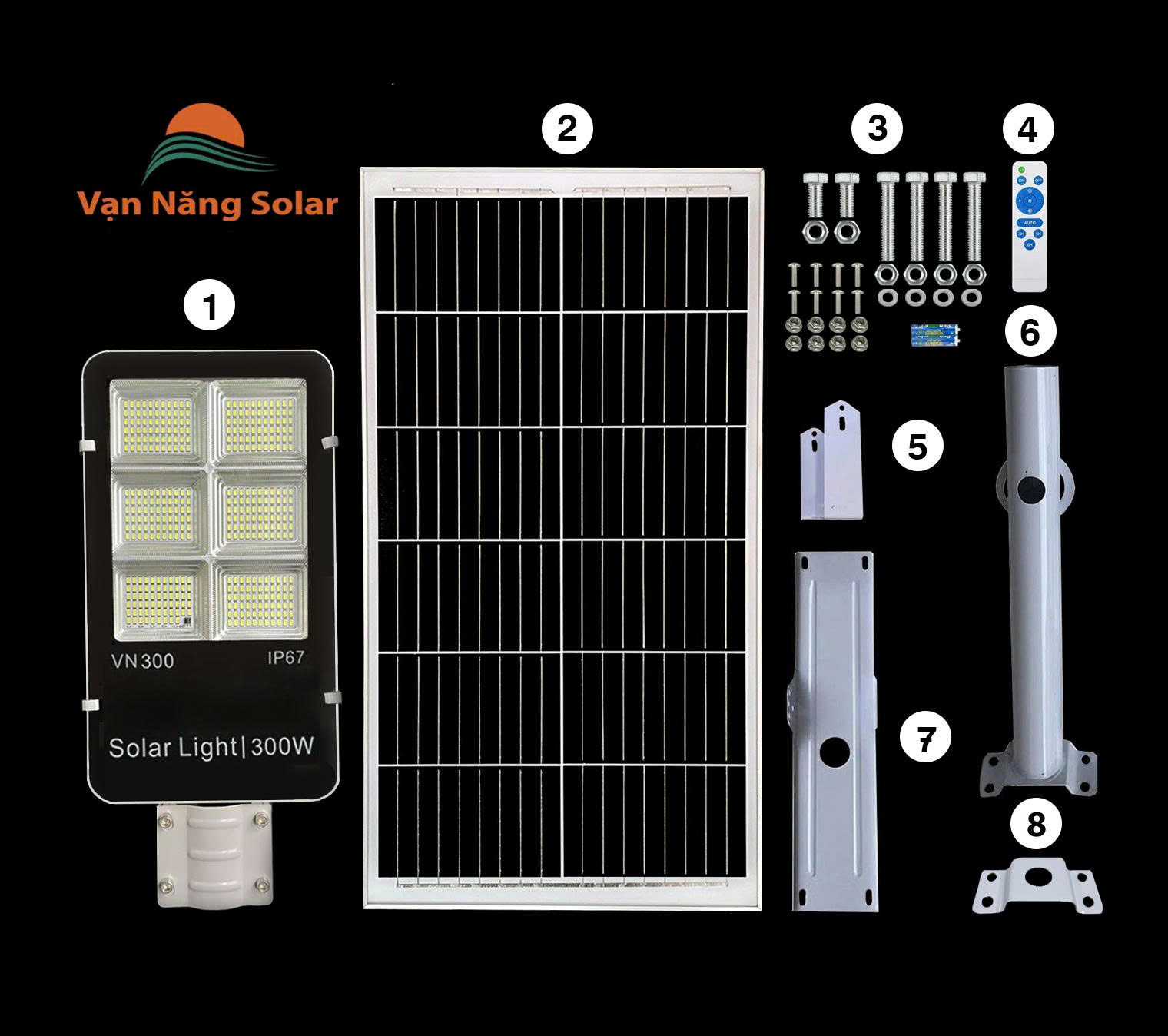 Đèn đường năng lượng mặt trời 300w