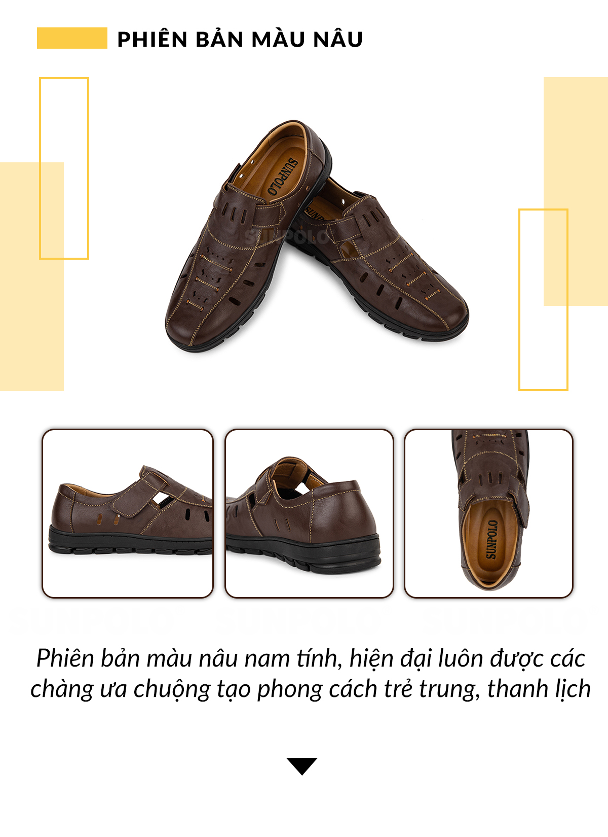 Giày Rọ Nam Da Bò SUNPOLO STA680 - Phiên Bản Màu Nâu