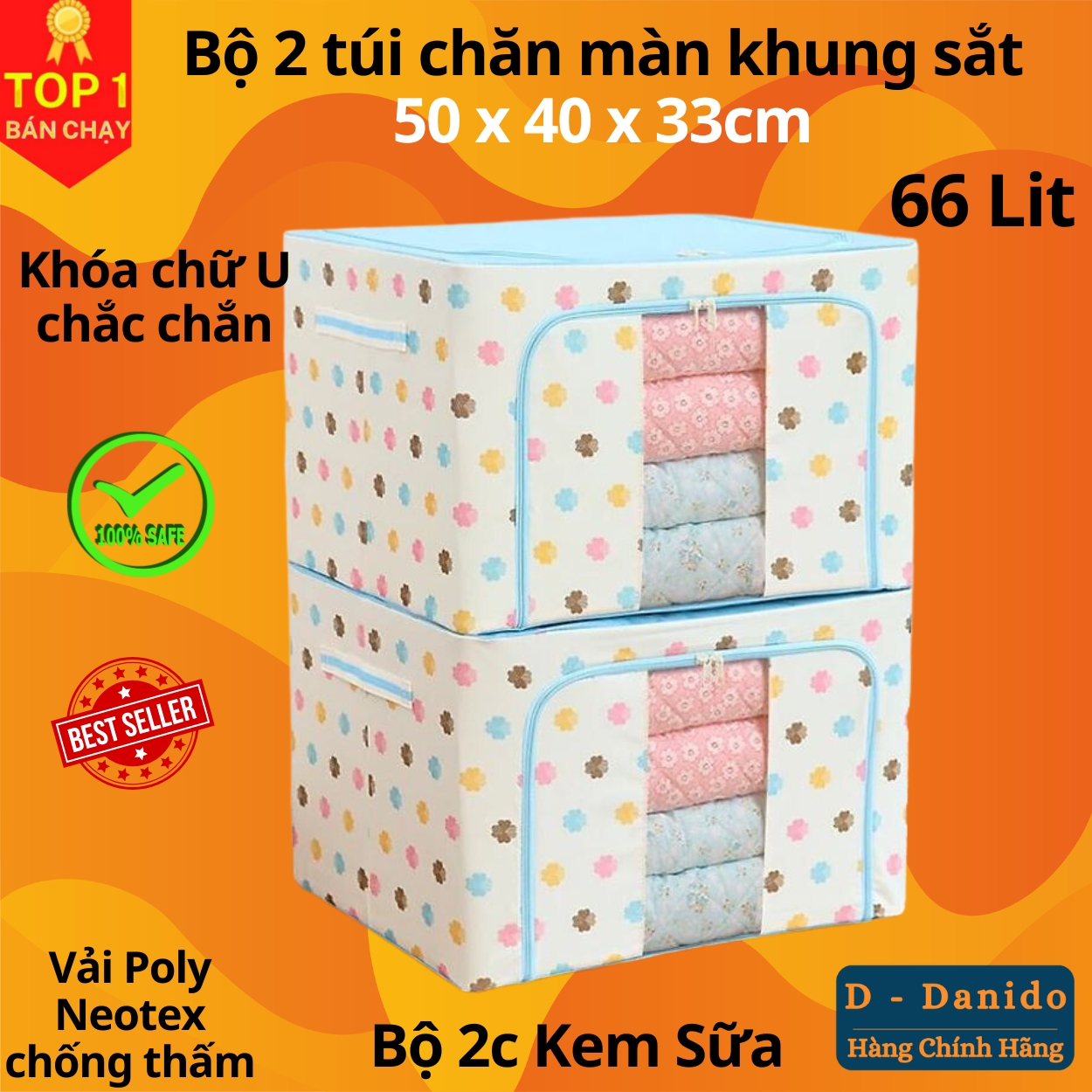 Bộ 2 Túi Đựng Chăn Màn Có Chọn Màu – Combo 2 Túi Vải Quần Áo Khung Sắt Gấp Gọn Cao Cấp Amalife